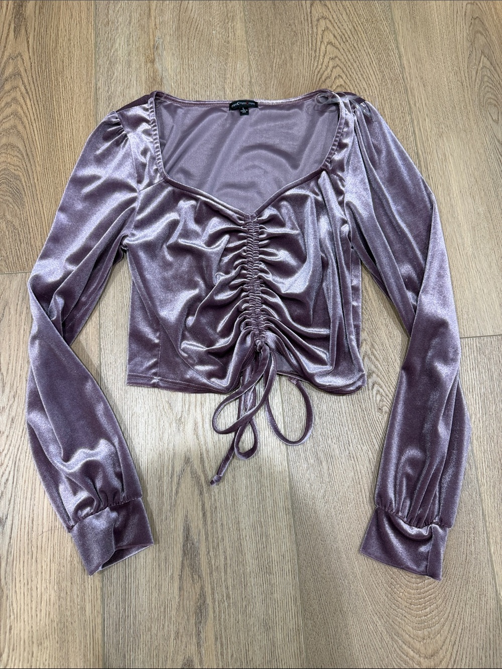 Ruched Velvet Long-Sleeve Crop Top - Dusty Mauve size large